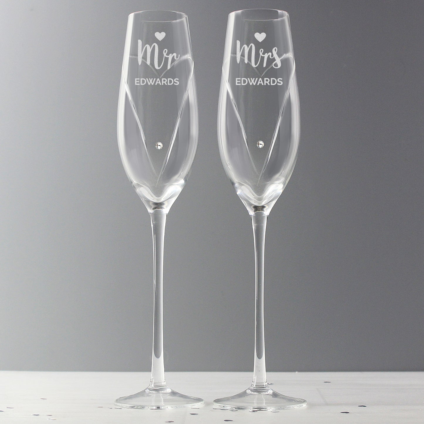 Personalised Hand Cut Mr & Mrs Pair of Flutes in Gift Box - image 5