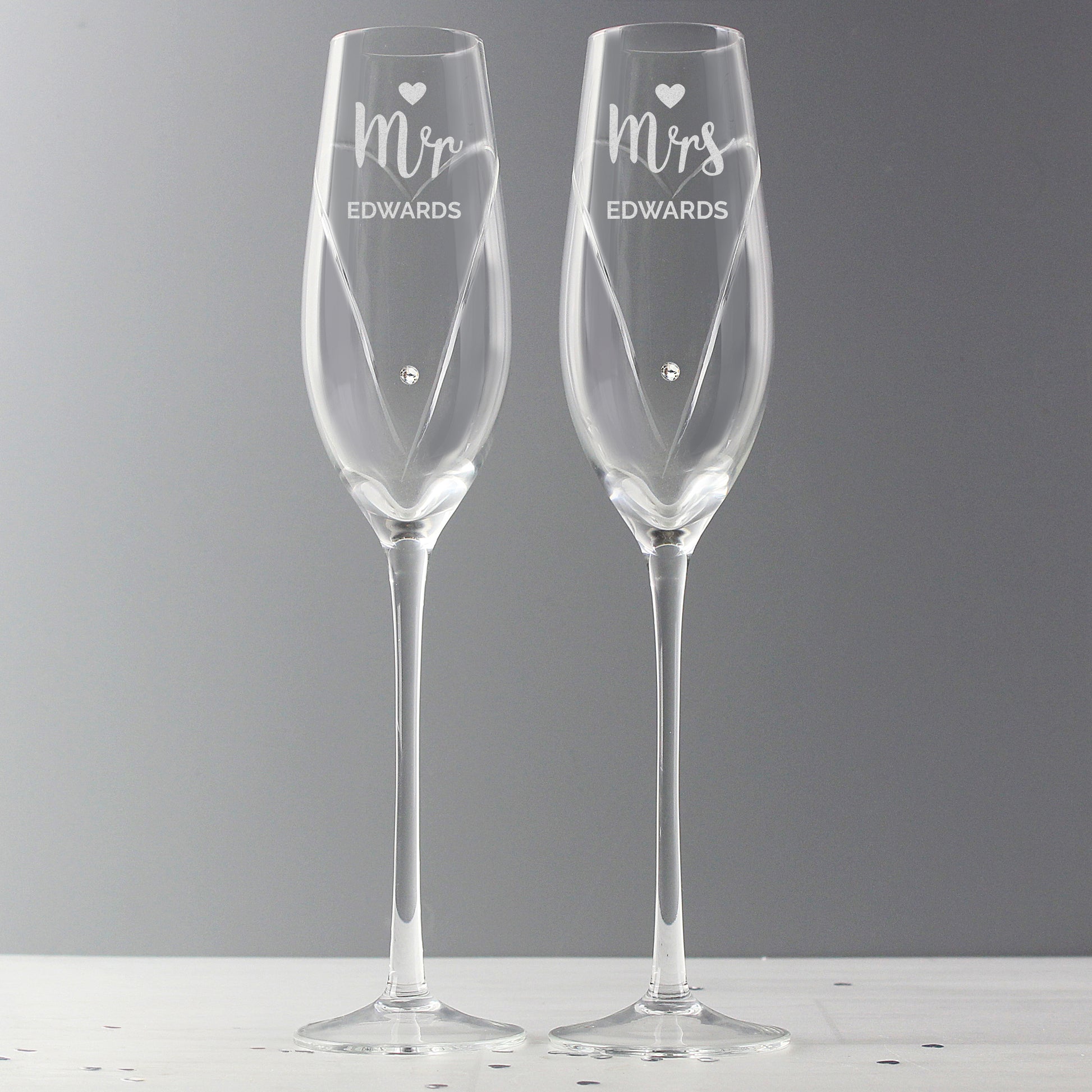 Personalised Hand Cut Mr & Mrs Pair of Flutes in Gift Box - image 5
