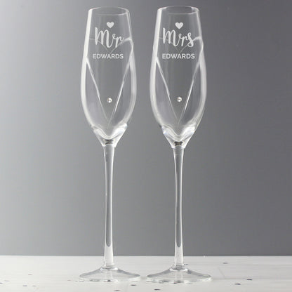 Personalised Hand Cut Mr & Mrs Pair of Flutes in Gift Box - image 5