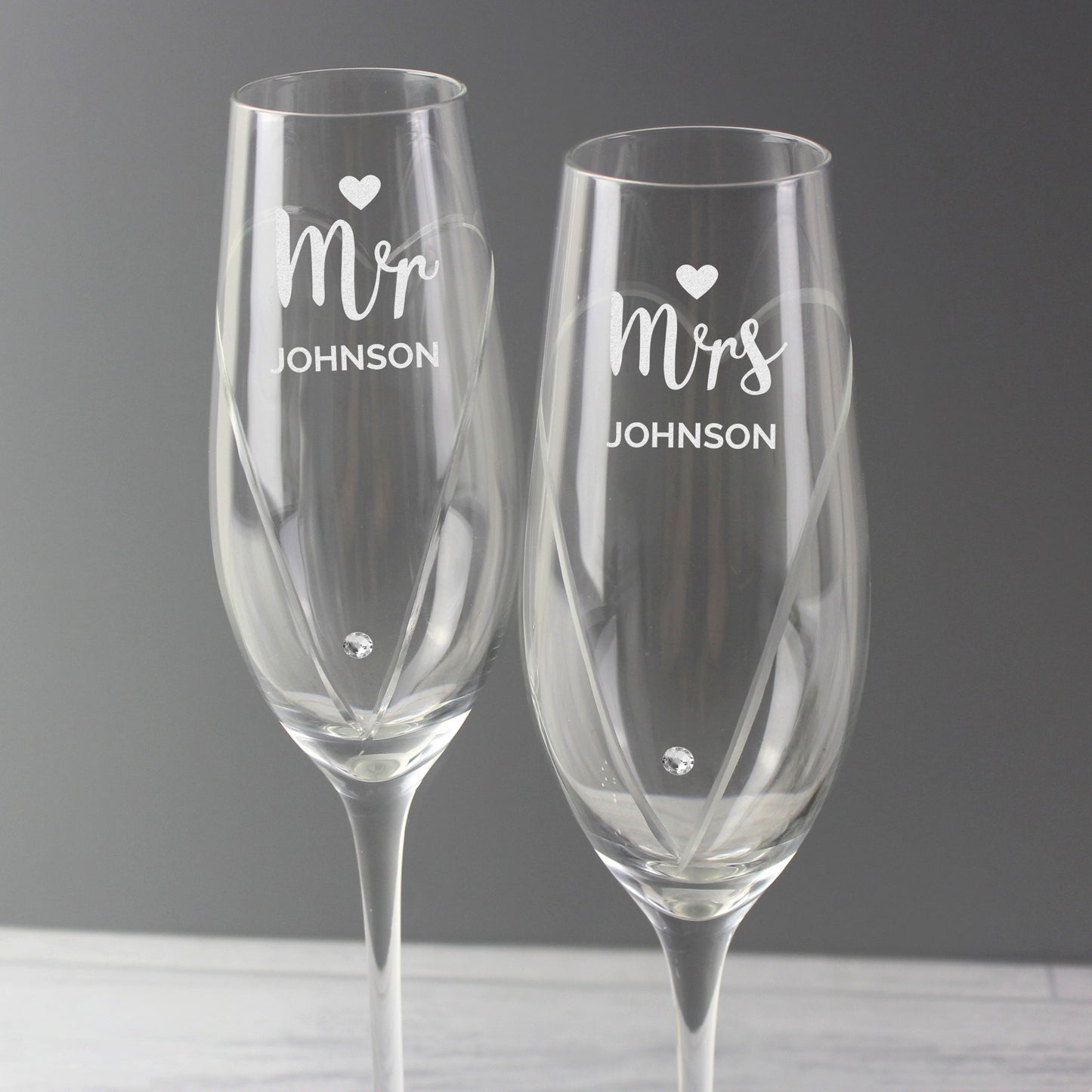 Personalised Hand Cut Mr & Mrs Pair of Flutes in Gift Box - image 7