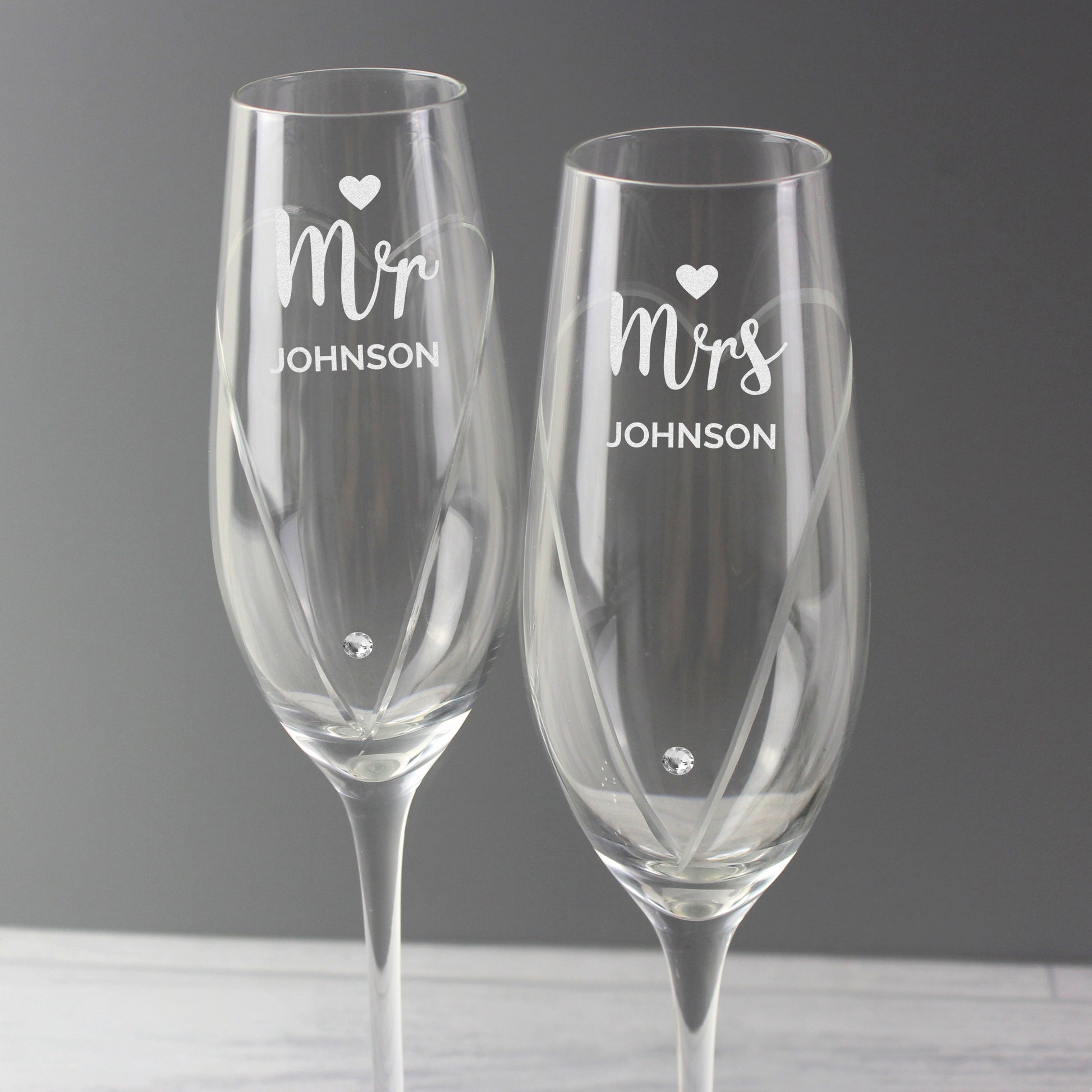 Personalised Hand Cut Mr & Mrs Pair of Flutes in Gift Box - image 7