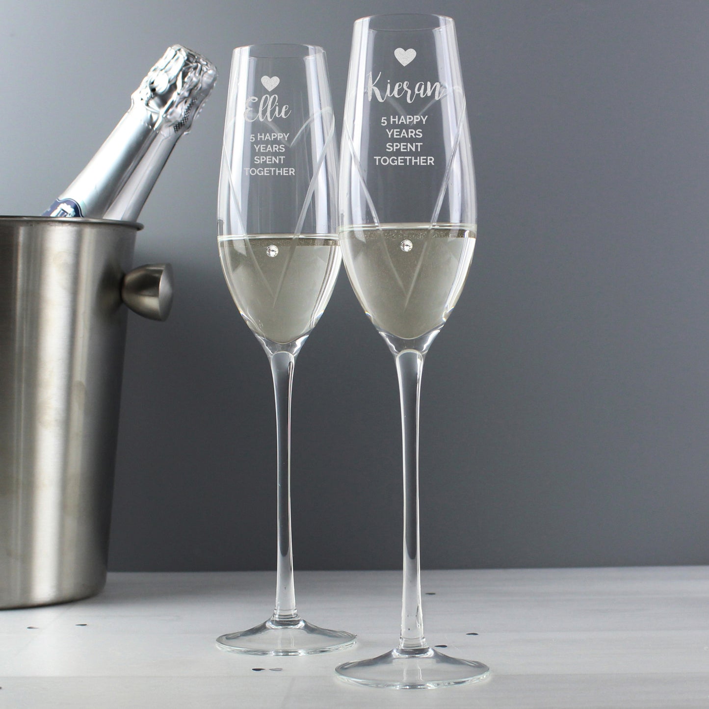Personalised Hand Cut Heart Celebration Pair of Flutes with Gift Box from Heartfelt Gifts