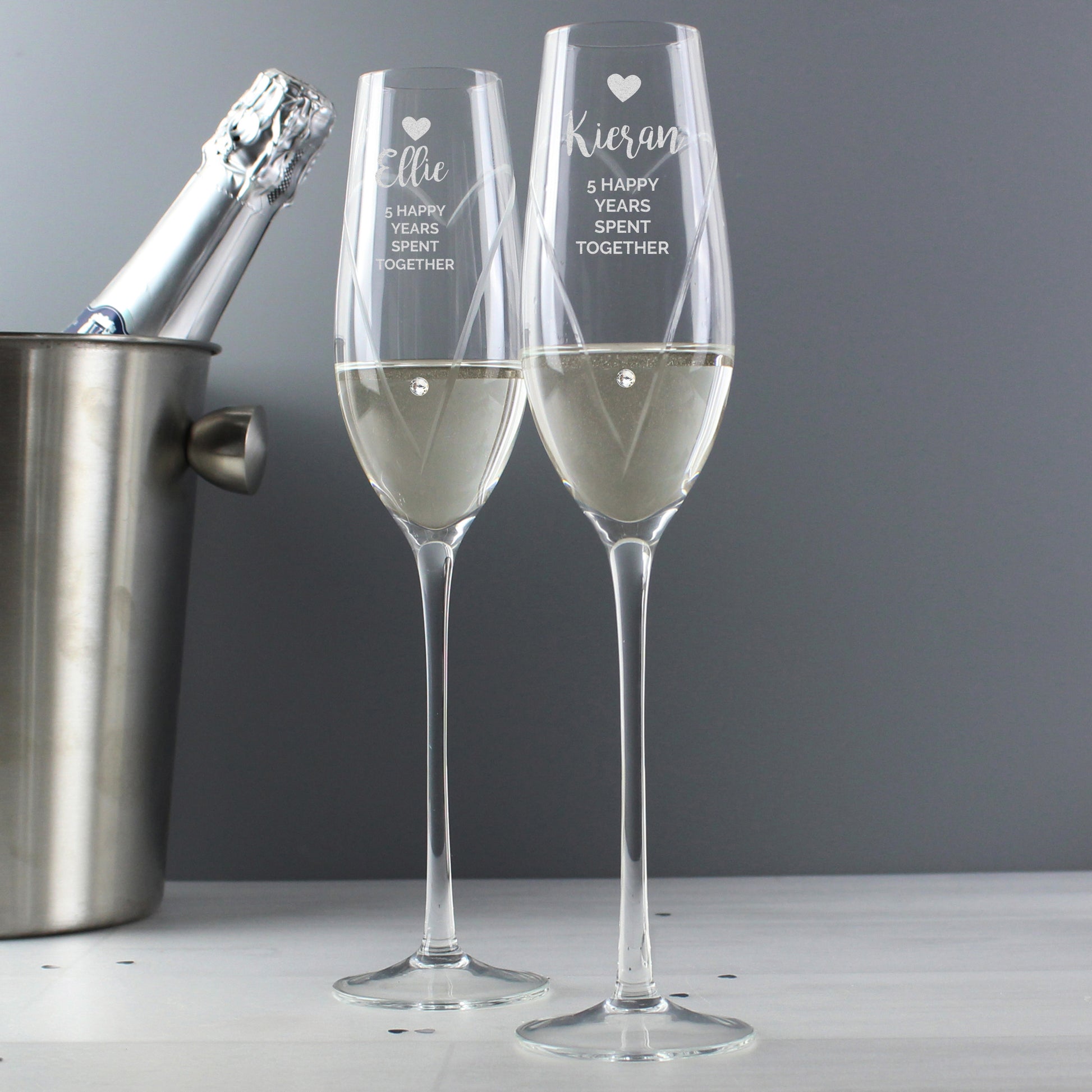 Personalised Hand Cut Heart Celebration Pair of Flutes with Gift Box from Heartfelt Gifts