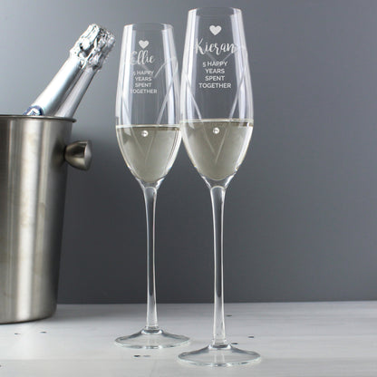 Personalised Hand Cut Heart Celebration Pair of Flutes with Gift Box from Heartfelt Gifts
