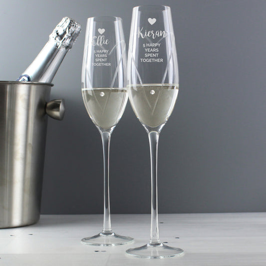 Personalised Hand Cut Heart Celebration Pair of Flutes with Gift Box from Heartfelt Gifts