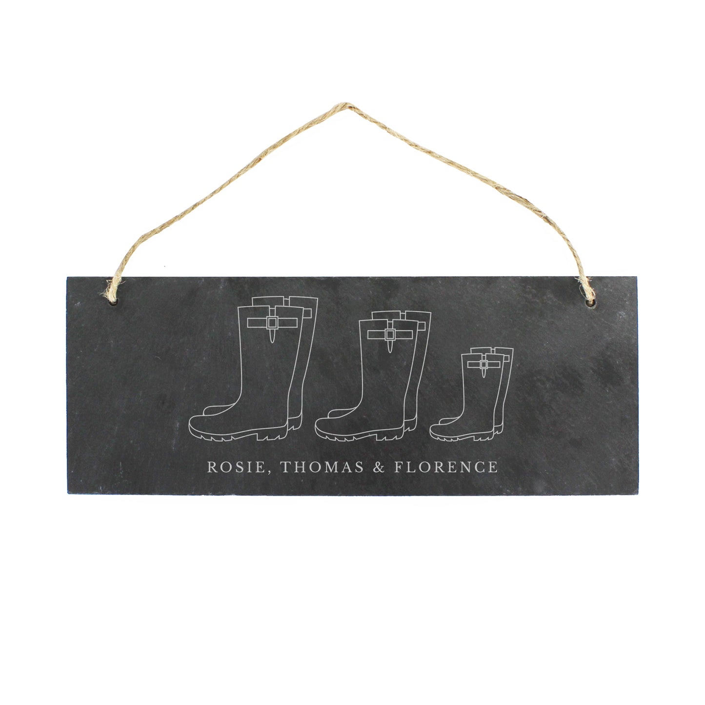 Personalised Welly Boot Family of Three Hanging Slate Plaque - image 2