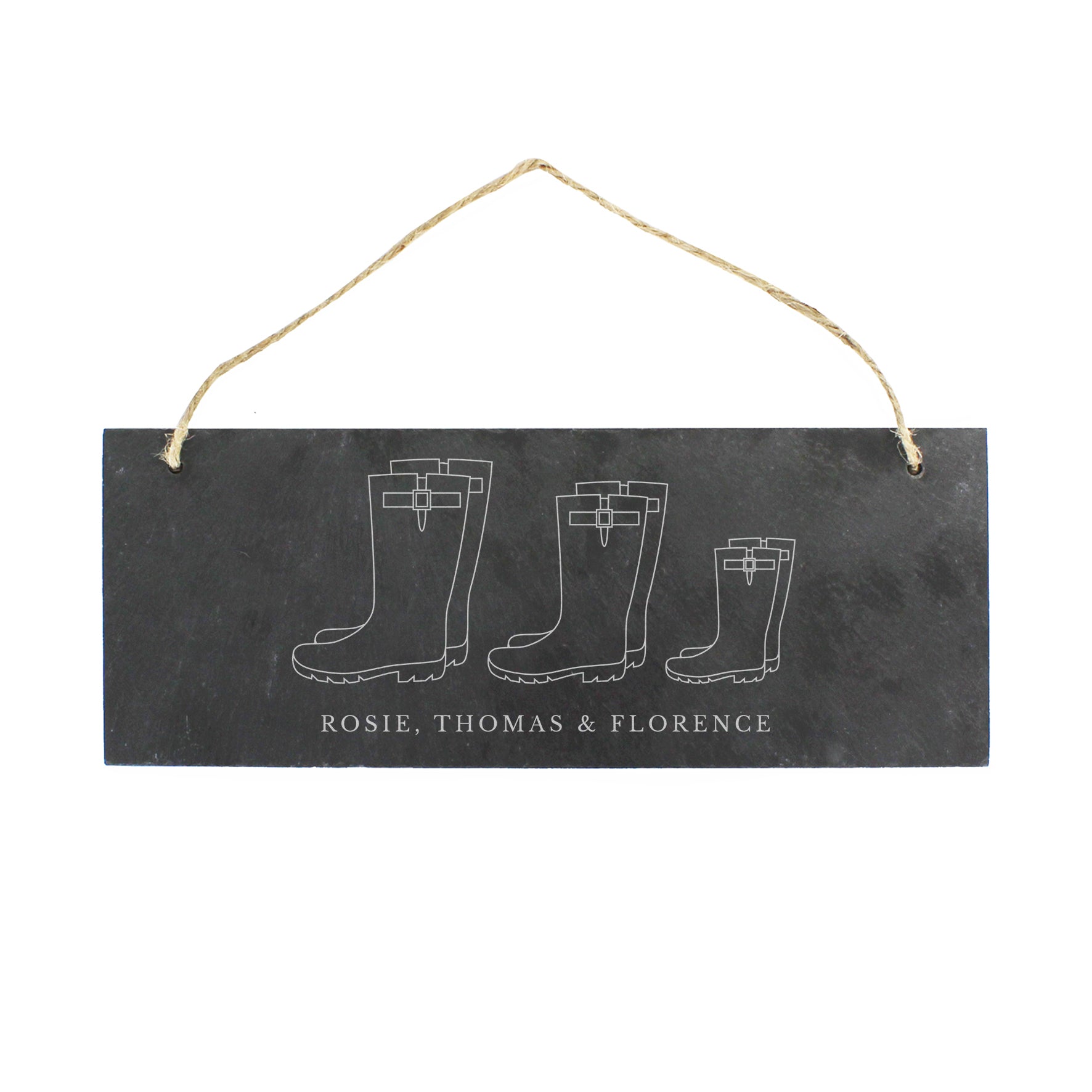Personalised Welly Boot Family of Three Hanging Slate Plaque - image 2