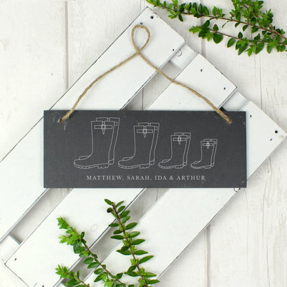 Personalised Welly Boot Family of Four Hanging Slate Plaque from Heartfelt Gifts