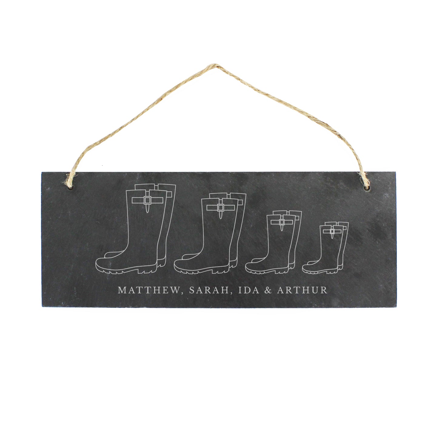 Personalised Welly Boot Family of Four Hanging Slate Plaque - image 2