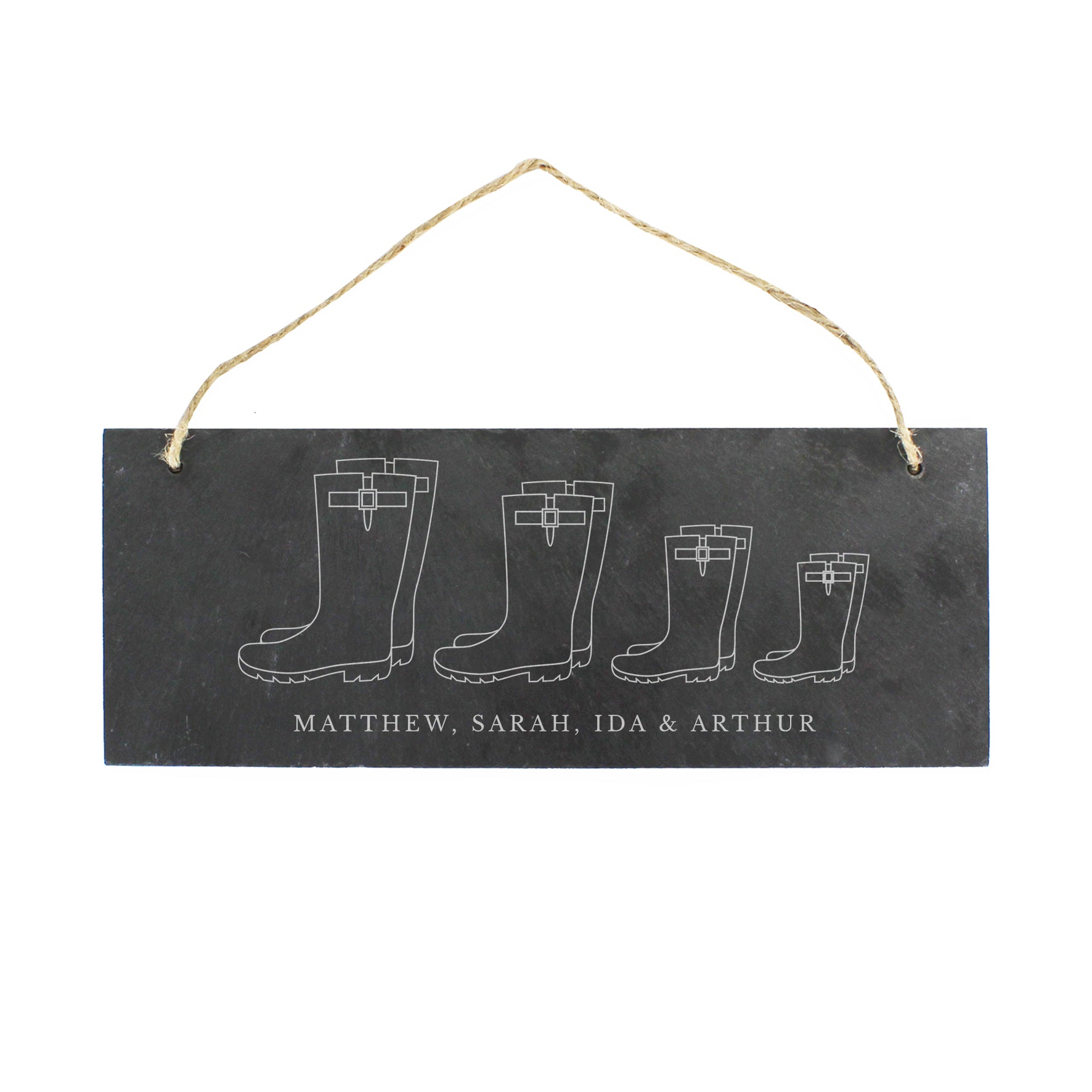 Personalised Welly Boot Family of Four Hanging Slate Plaque - image 2