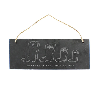 Personalised Welly Boot Family of Four Hanging Slate Plaque - image 2