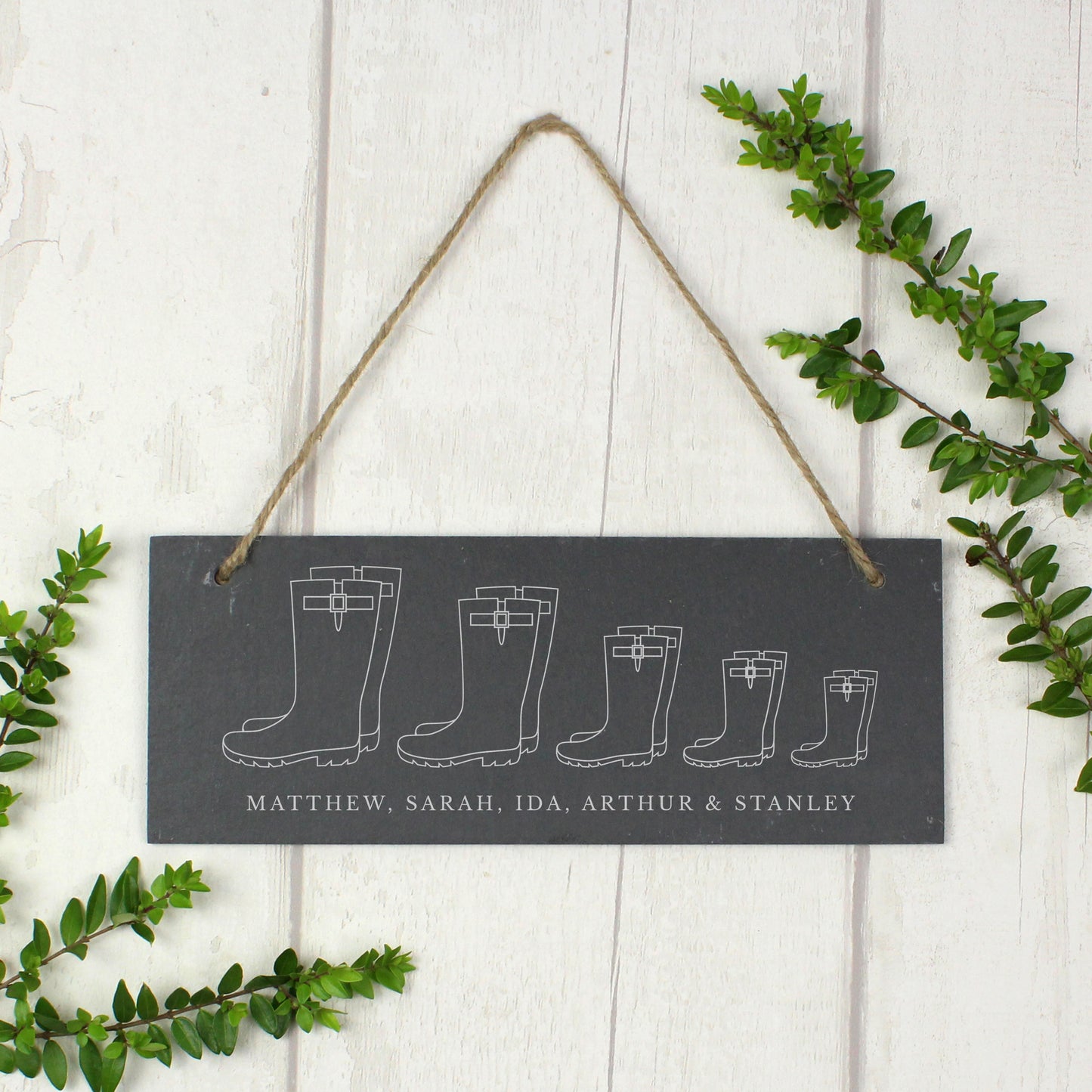 Personalised Welly Boot Family of Five Hanging Slate Plaque from Heartfelt Gifts