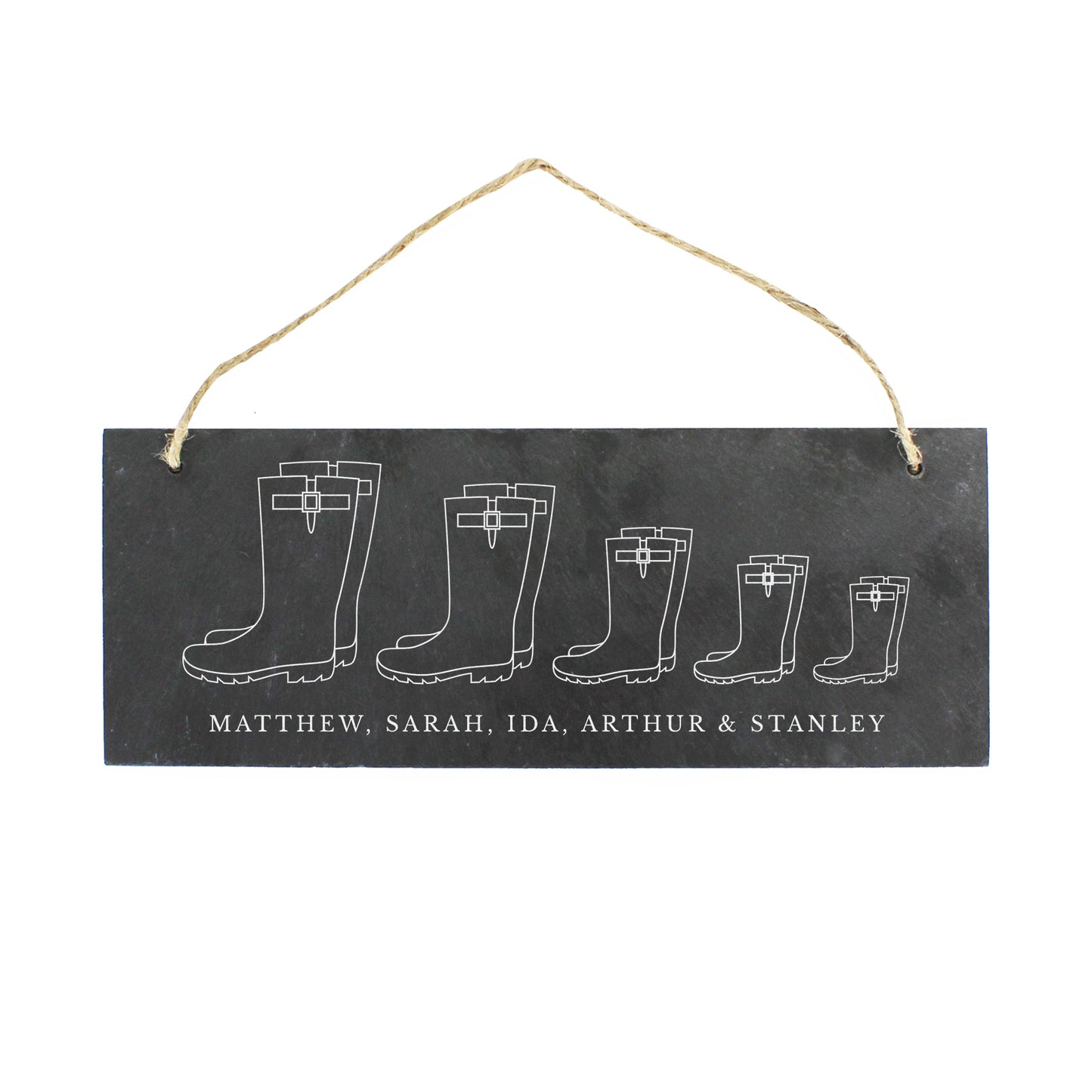 Personalised Welly Boot Family of Five Hanging Slate Plaque - image 2