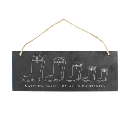 Personalised Welly Boot Family of Five Hanging Slate Plaque - image 2