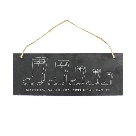 Personalised Welly Boot Family of Five Hanging Slate Plaque - image 2