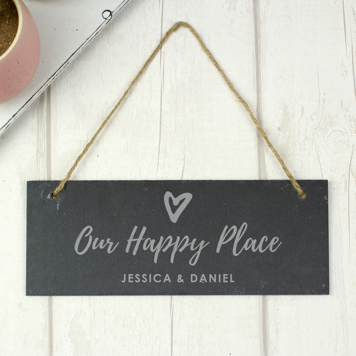 Personalised Our Happy Place Hanging Slate Plaque from Heartfelt Gifts