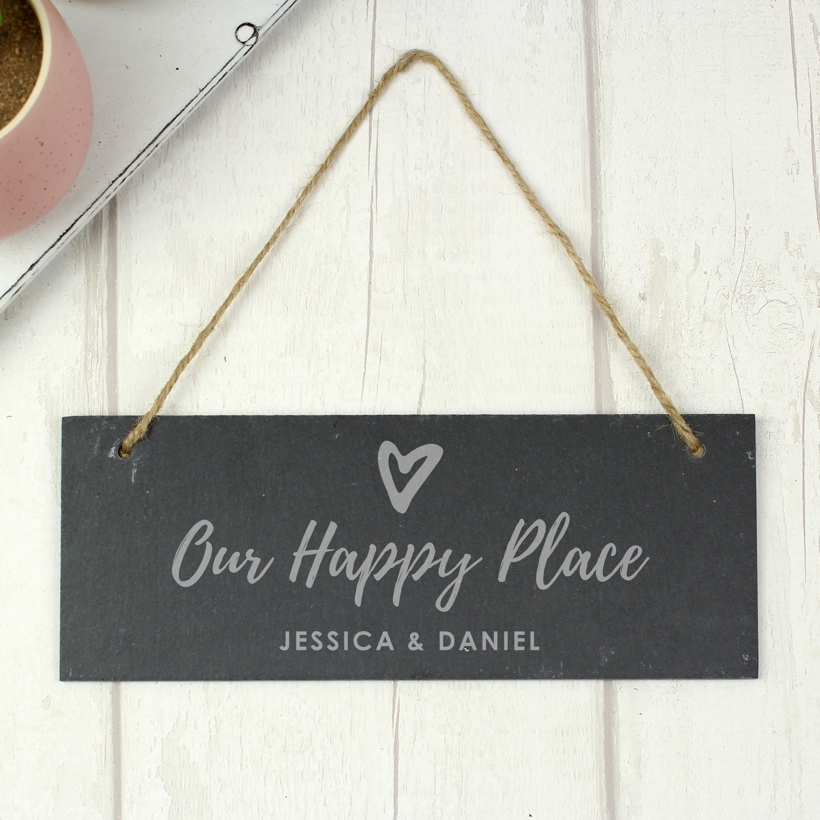 Personalised Our Happy Place Hanging Slate Plaque from Heartfelt Gifts