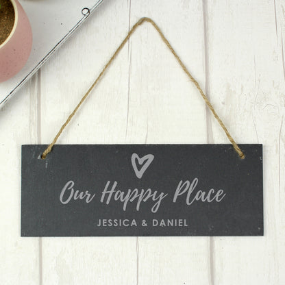 Personalised Our Happy Place Hanging Slate Plaque from Heartfelt Gifts
