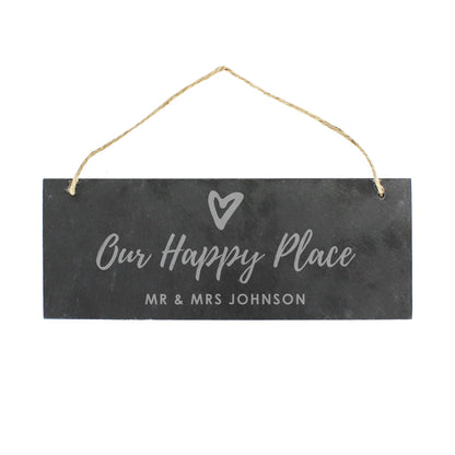 Personalised Our Happy Place Hanging Slate Plaque - image 2