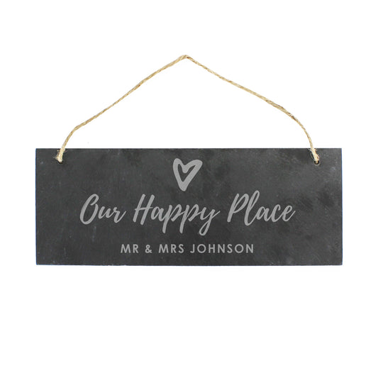 Personalised Our Happy Place Hanging Slate Plaque - image 2