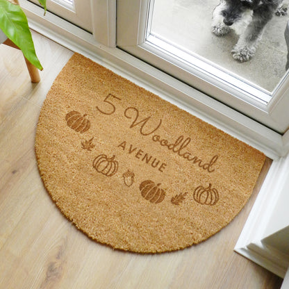 Personalised Pumpkin Half Moon Coir Doormat – Autumn Halloween Housewarming Gift