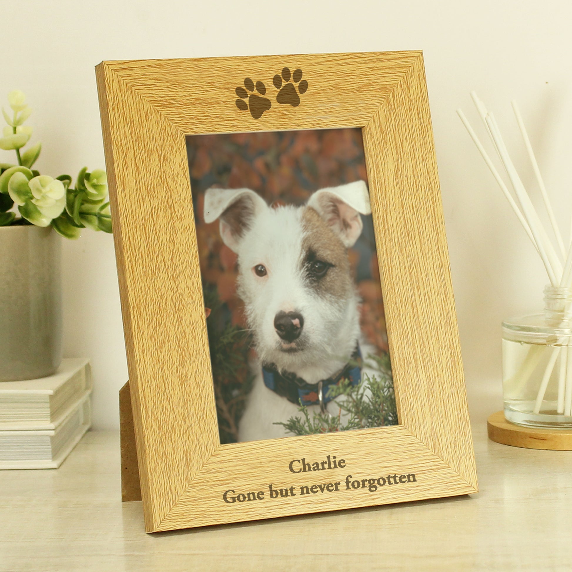 Personalised Oak Finish 6x4 Paw Prints Photo Frame from Heartfelt Gifts