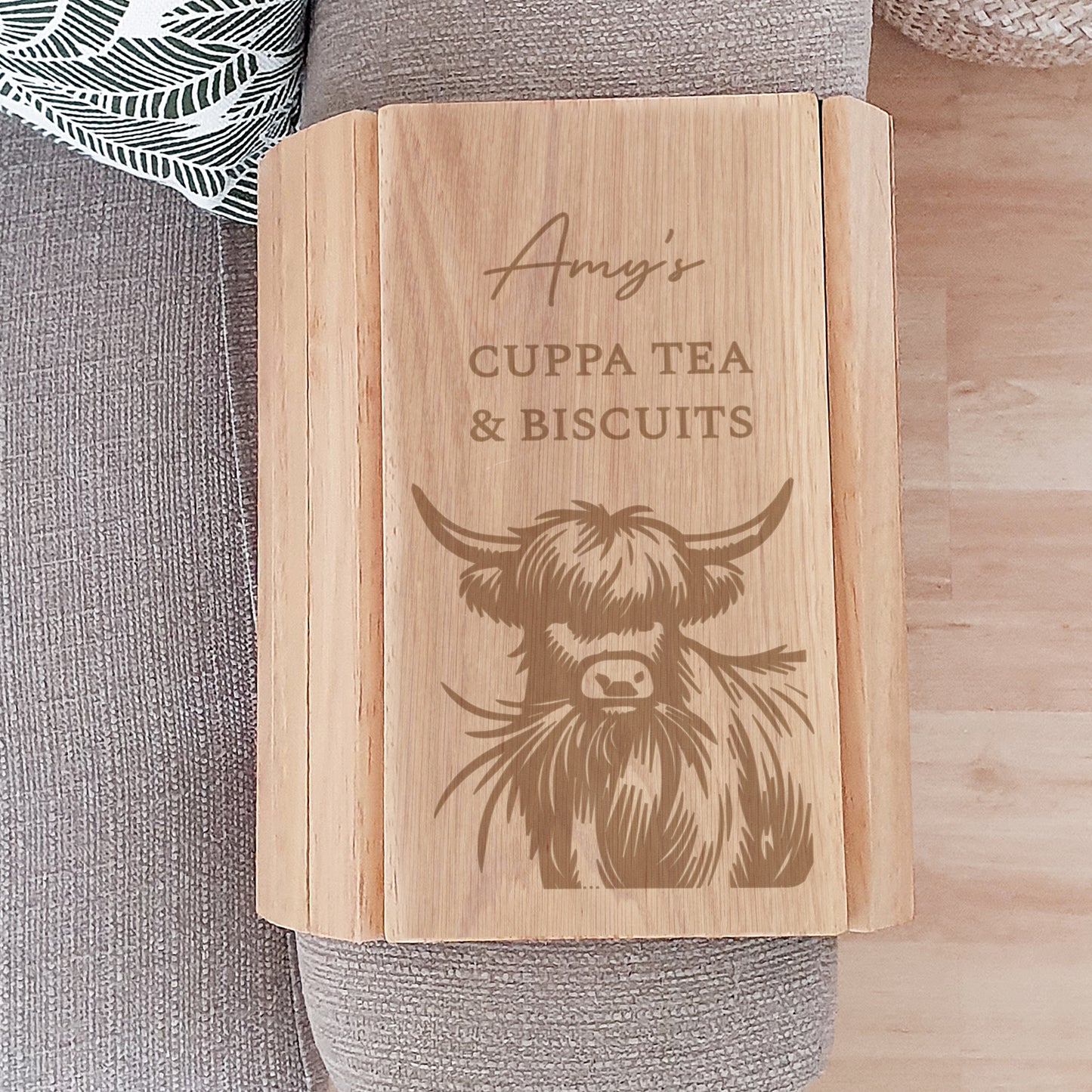 Personalised Highland Cow Sofa Tray - image 3