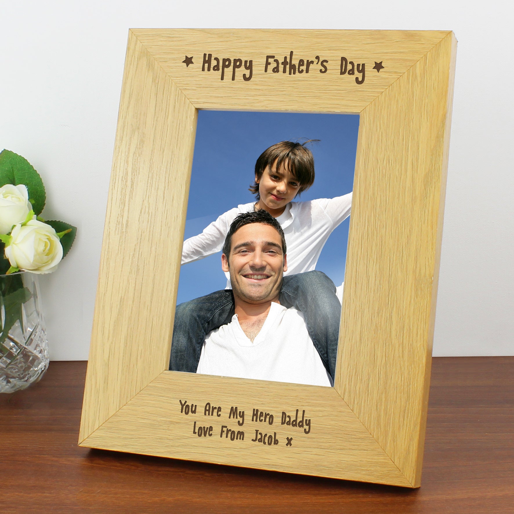 Personalised Oak Finish 6x4 Happy Fathers Day Photo Frame from Heartfelt Gifts