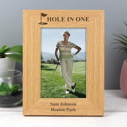 Personalised Oak Finish 6x4 Golf Photo Frame from Heartfelt Gifts