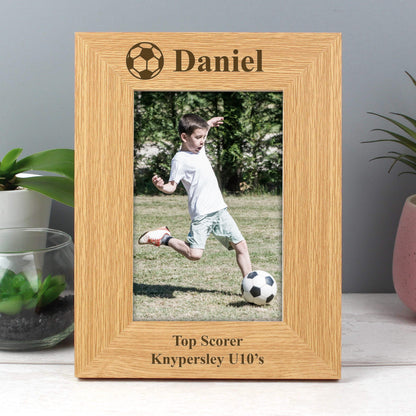 Personalised Oak Finish 6x4 Football Photo Frame from Heartfelt Gifts