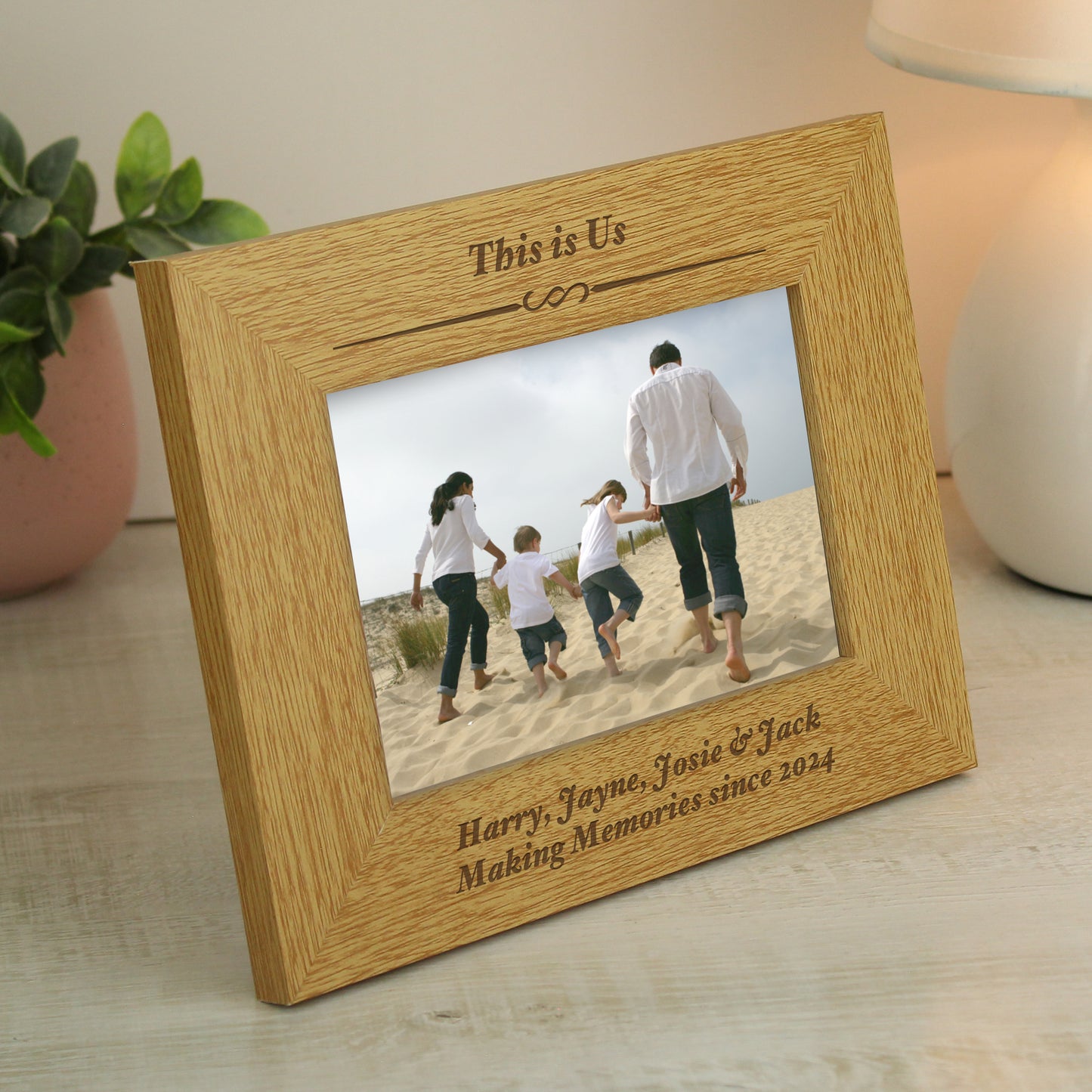 Personalised Formal 6x4 Landscape Oak Finish Photo Frame from Heartfelt Gifts