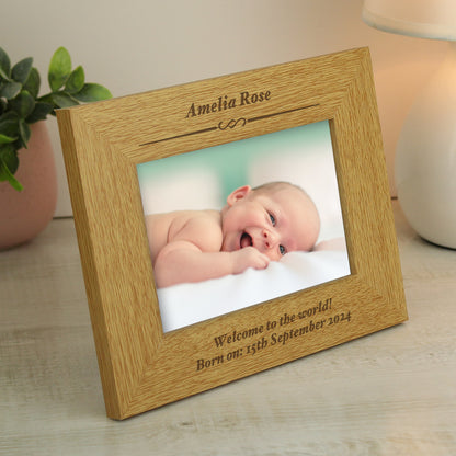 Personalised Formal 6x4 Landscape Oak Finish Photo Frame - image 2
