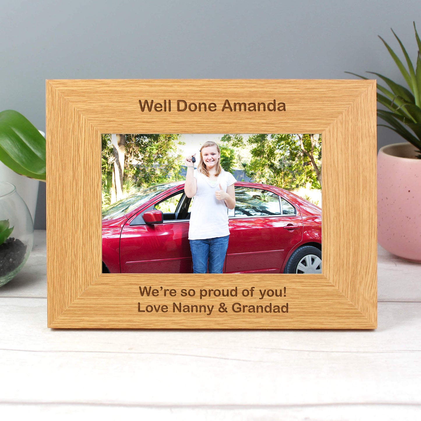 Personalised Short Message 6x4 Landscape Oak Finish Photo Frame - image 3