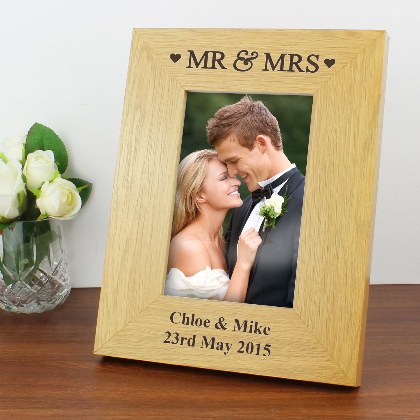 Personalised Oak Finish 6x4 Mr & Mrs Photo Frame from Heartfelt Gifts