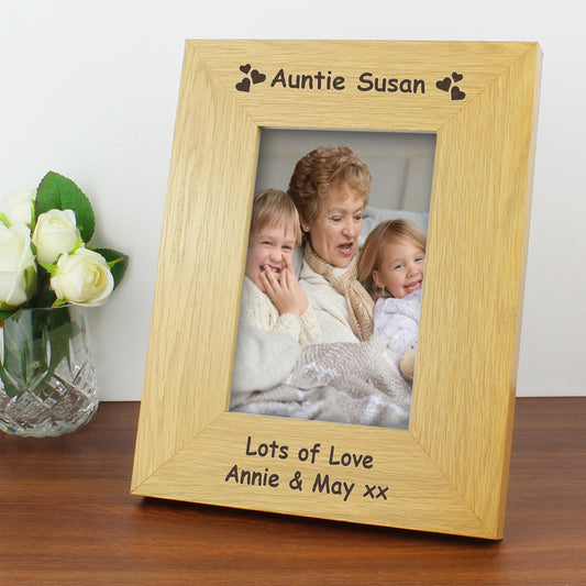 Personalised Hearts 6x4 Oak Finish Photo Frame from Heartfelt Gifts