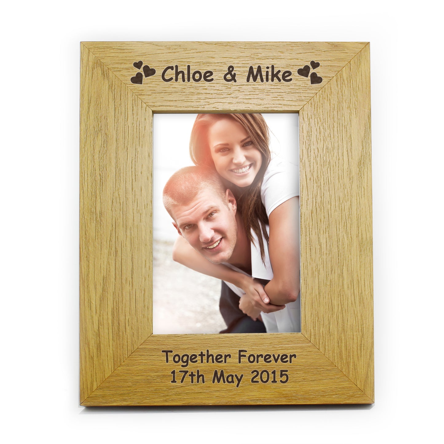 Personalised Hearts 6x4 Oak Finish Photo Frame - image 3