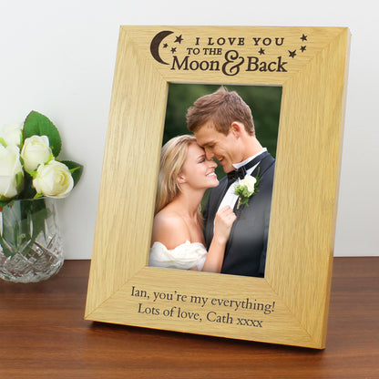 Personalised 'To the Moon and Back' 6x4 Oak Finish Photo Frame from Heartfelt Gifts