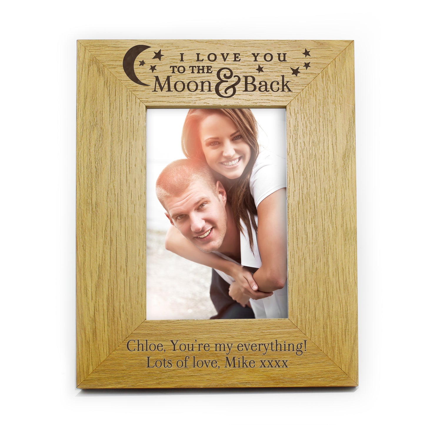 Personalised 'To the Moon and Back' 6x4 Oak Finish Photo Frame - image 2