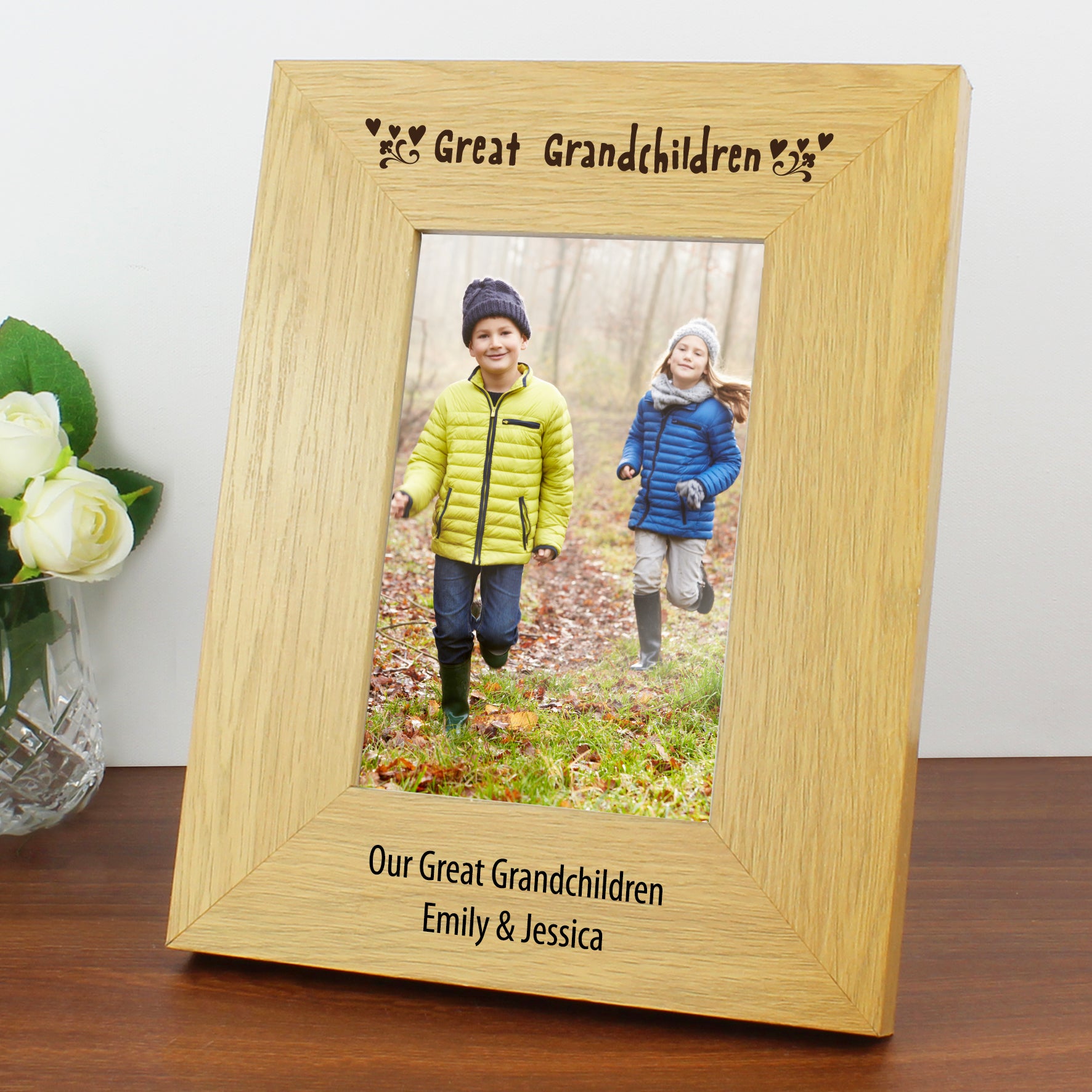 Personalised Great Grandchildren 6x4 Oak Finish Photo Frame from Heartfelt Gifts