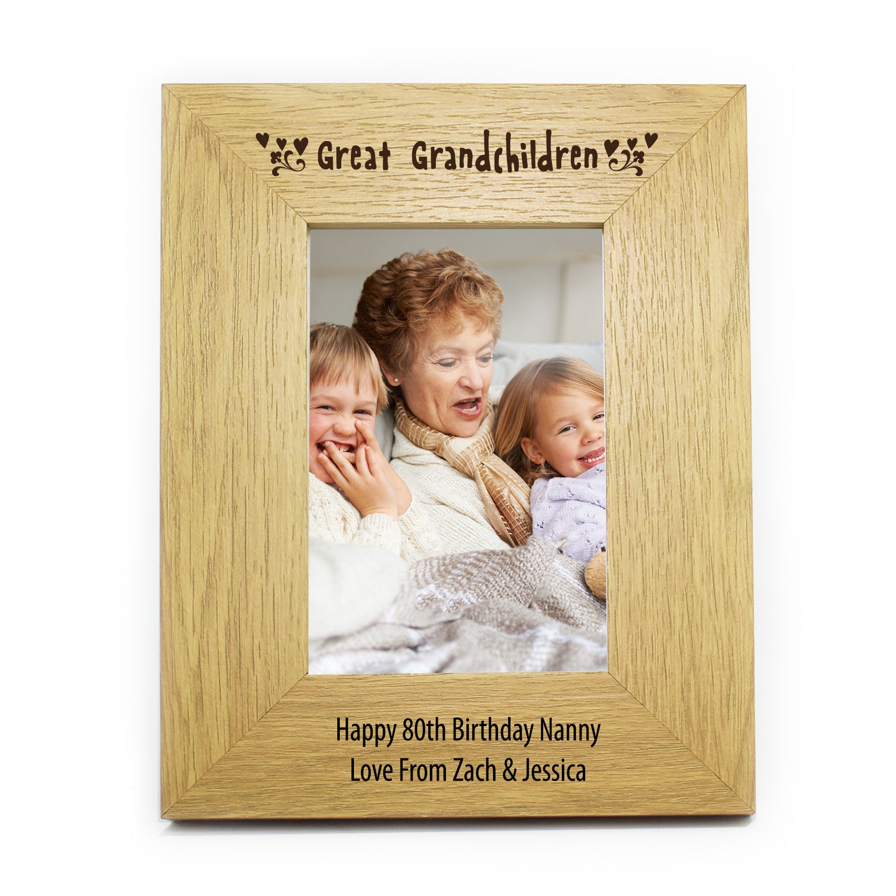 Personalised Great Grandchildren 6x4 Oak Finish Photo Frame - image 2