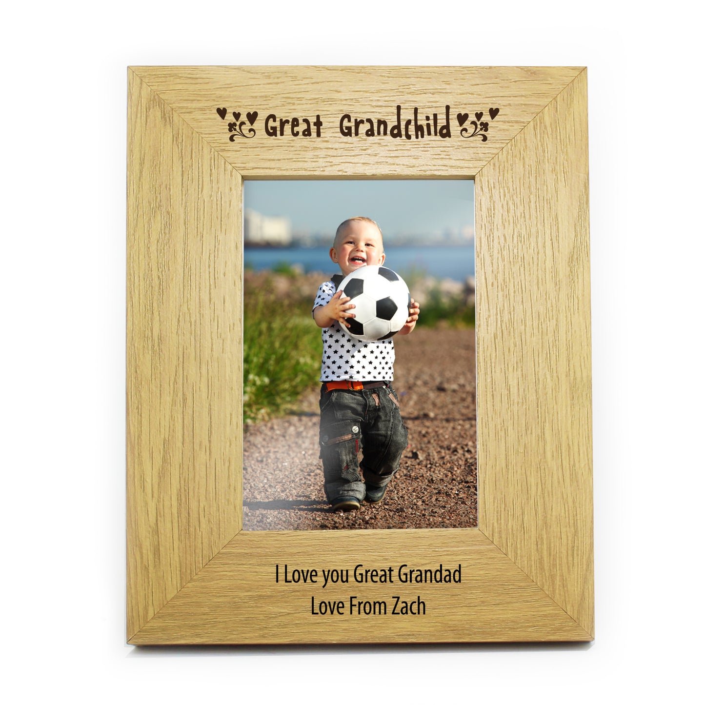 Personalised Oak Finish 6x4 Great Grandchild Photo Frame - image 2