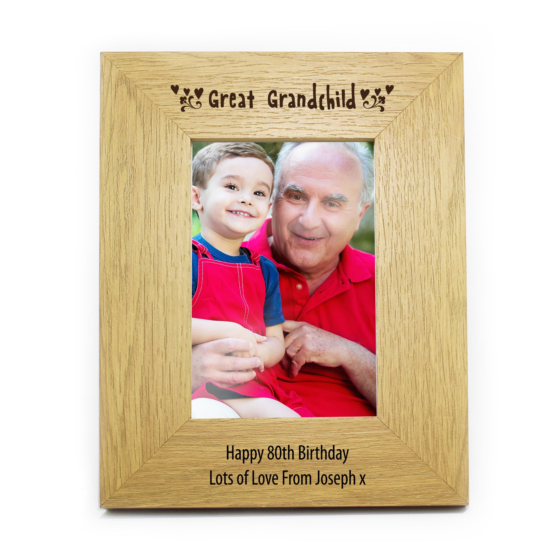 Personalised Oak Finish 6x4 Great Grandchild Photo Frame - image 3