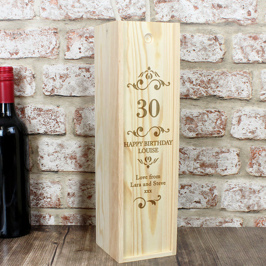Personalised Elegant Number Wooden Wine Bottle Box from Heartfelt Gifts