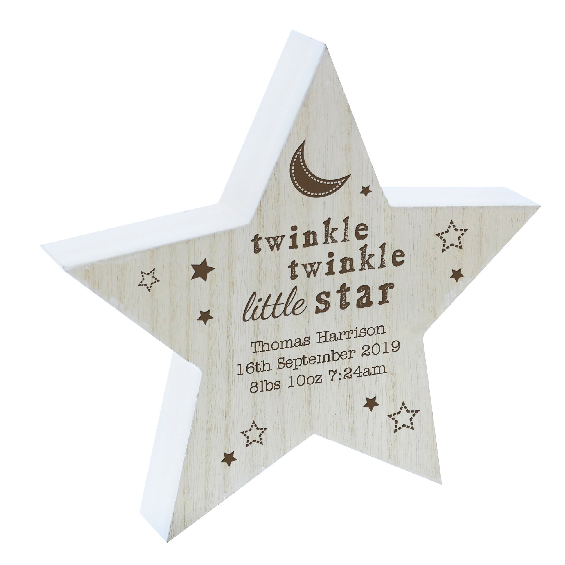 Personalised Twinkle Twinkle Rustic Wooden Star Decoration - image 2
