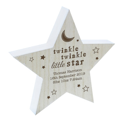 Personalised Twinkle Twinkle Rustic Wooden Star Decoration - image 2