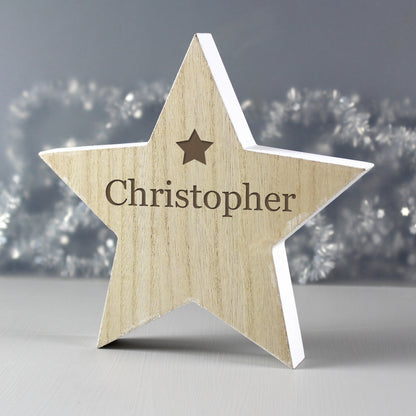 Personalised Any Name Rustic Wooden Star Decoration - image 4