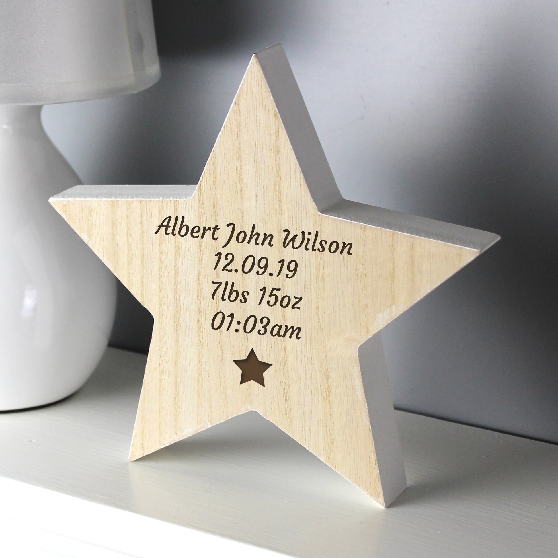 Personalised Star Motif Rustic Wooden Star Decoration from Heartfelt Gifts