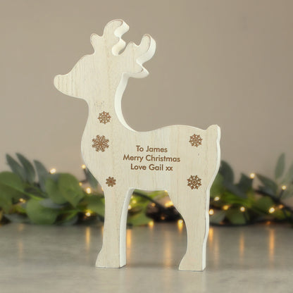 Personalised Rustic Wooden Reindeer Decoration from Heartfelt Gifts