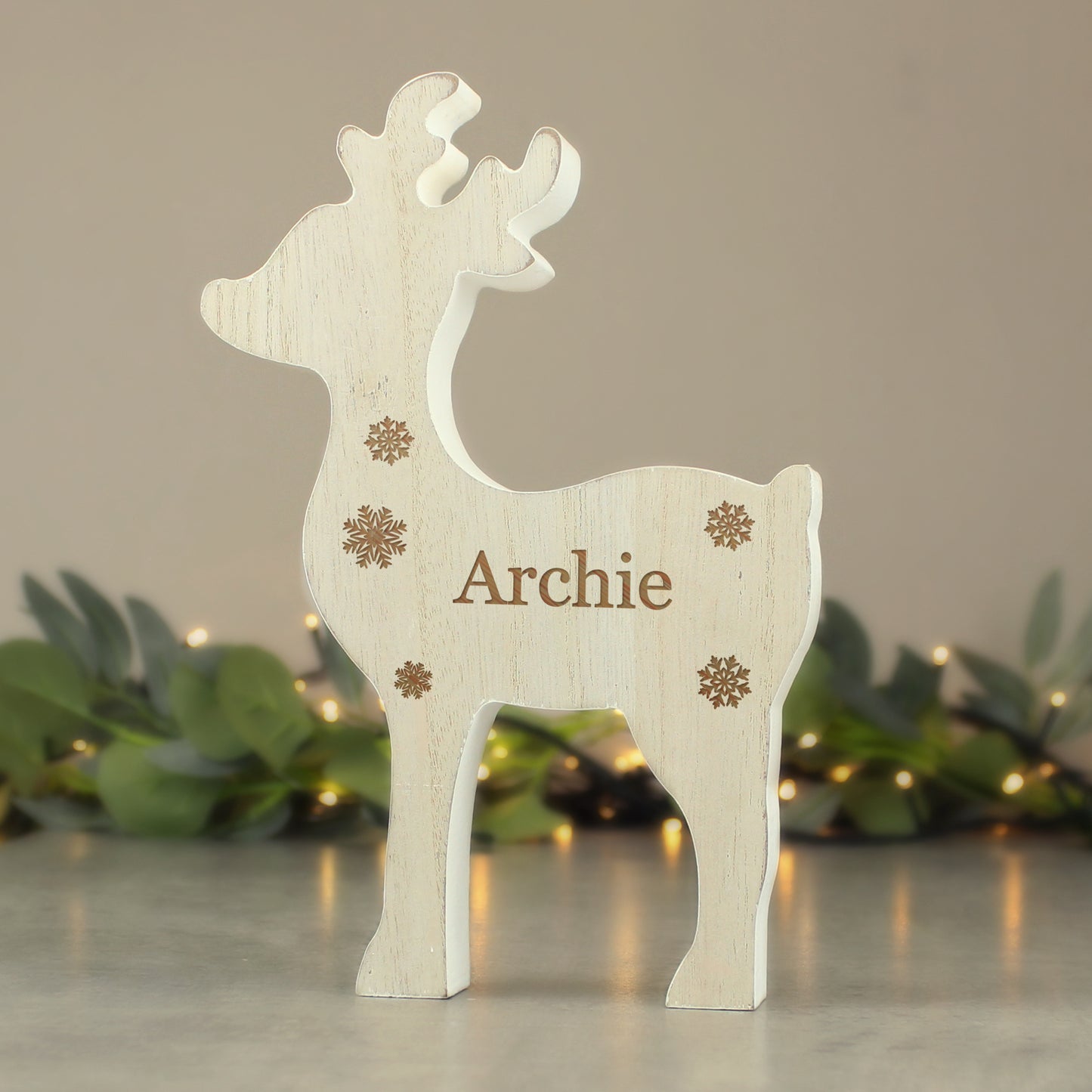 Personalised Any Name Rustic Wooden Reindeer Decoration from Heartfelt Gifts
