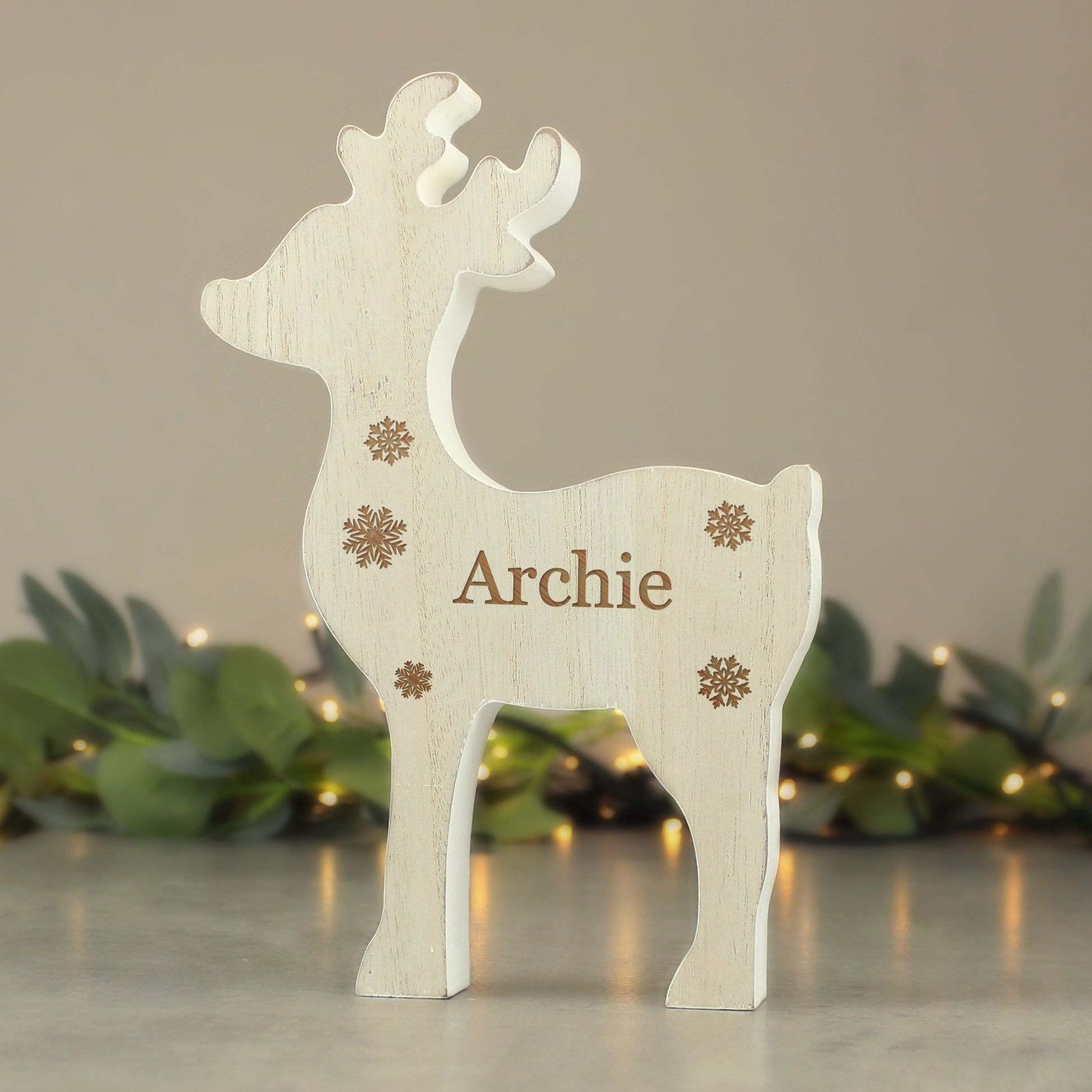 Personalised Any Name Rustic Wooden Reindeer Decoration from Heartfelt Gifts